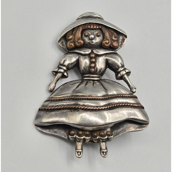 Vintage Margot de Taxco Sterling Silver Brooch Girl Pin Mexico - Picture 7 of 9